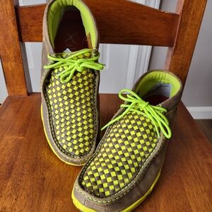 Twisted X Brown and Neon Green Woven Loafers